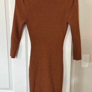 Elegant Orange Brown Knit Dress
